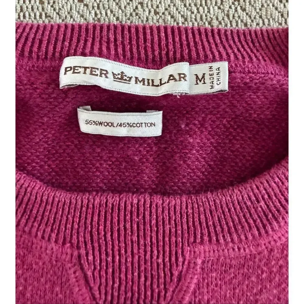 Peter Millar Crewneck Sweater Medium Pink Wool Cotton Blend MF13S80 Luxury Golf